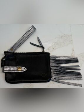 RSD Black Leather Concert Wristlet with Silver Fringe